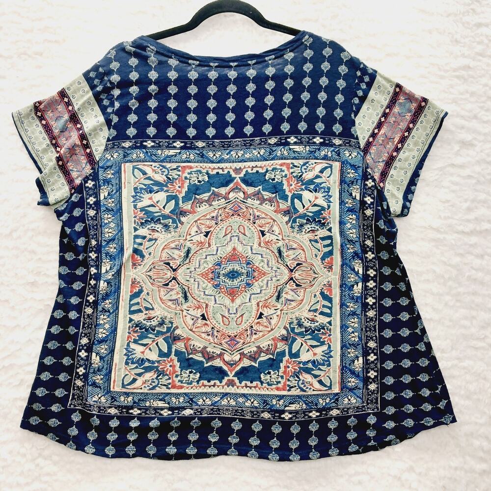 T-Shirt Women Navy Boho Bandana Festival Indie Art Western Cowgirl Y2K Size 2X - Picture 2 of 8